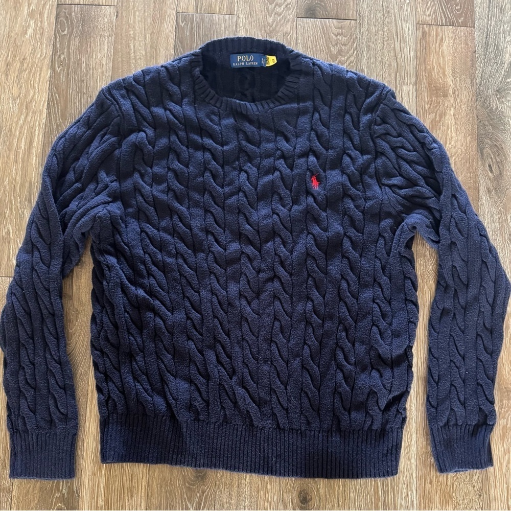 Polo by Ralph Lauren Dark Blue Cable Knit Sweater Size: XL